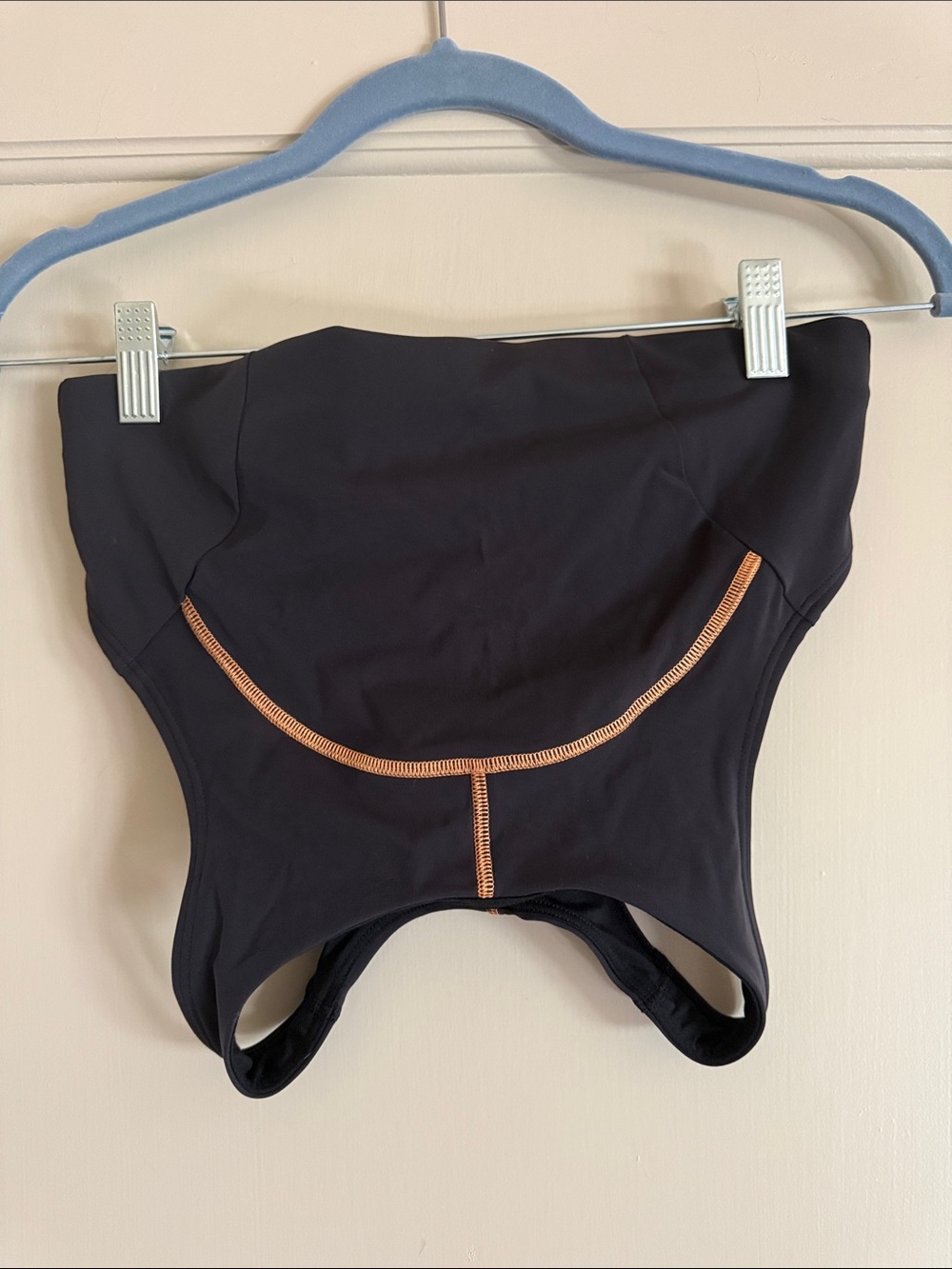 lululemon athletica black sports bra with orange contrast stitching